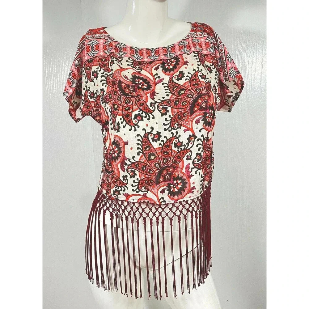 Michael Kors short sleeve boho cropped top shirt - Picture 1 of 6